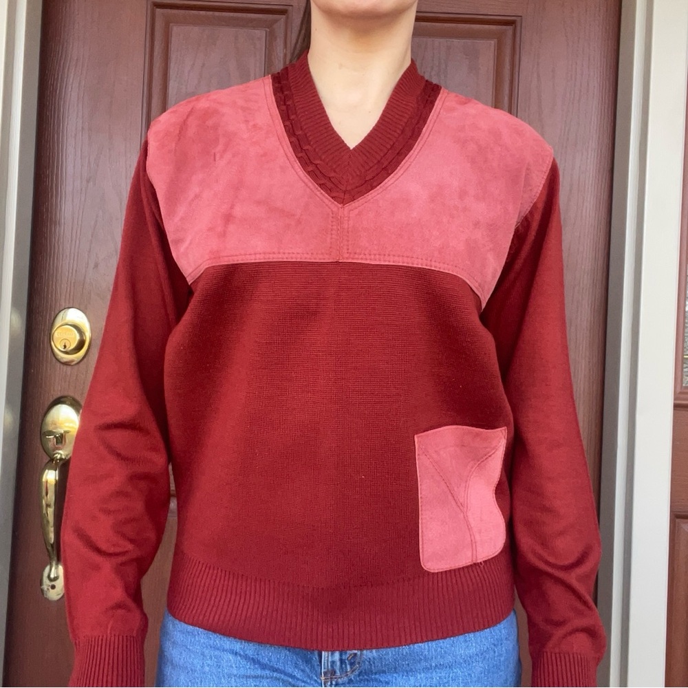 Vintage genuine leather patchwork sweater